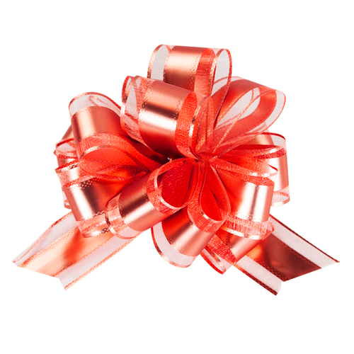 Текстильный бант Шар, Широкая полоса, Красный, Металлик, 15 см, 1 шт. в упак.