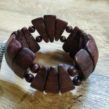 Браслет Волна через 2 шарика, дерево, цвет вишневый, ширина 28 см