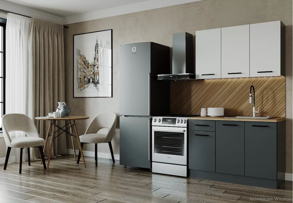 Кухонный гарнитур Антрацит (графит) 1200 мм столешница 38 мм, ЛДСП, компактная мини-кухня для дачи, студии и малогабаритной квартиры