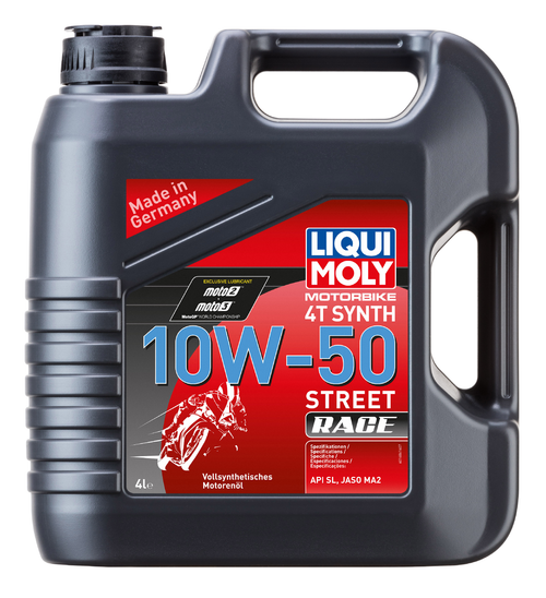 Моторное масло для 4Т-двигателей Liqui Moly Motorbike 4T Synth Street Race 10W-50, синтетическое, 4 л