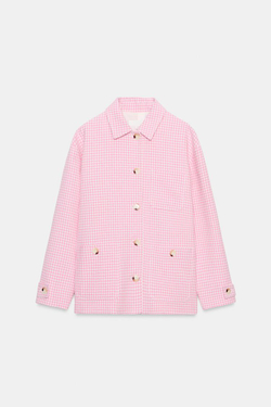 ZARA КУРТКА В КЛЕТКУ ВИШИ, РОЗОВЫЙ/БЕЛЫЙ