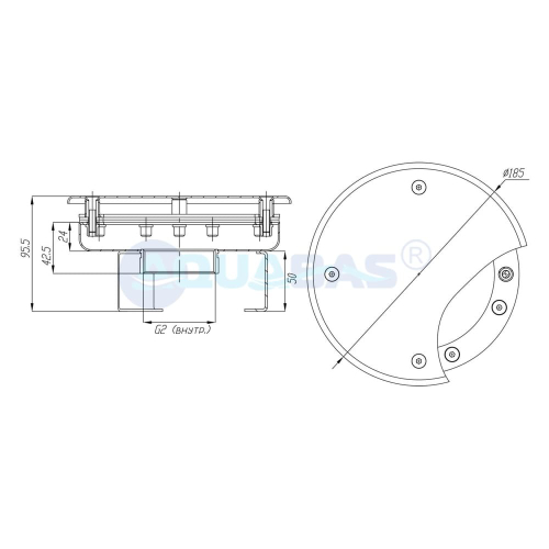 ВЗ.620.2/1 Водозабор с антивихревой крышкой д.165 2,0" (внутр.) пленка AISI-316