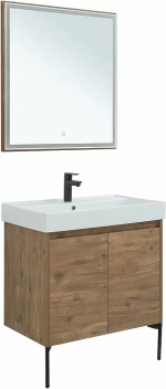 Тумба с раковиной Aquanet Nova Lite 75 с зеркалом, 2 дверцы дуб рустикальный