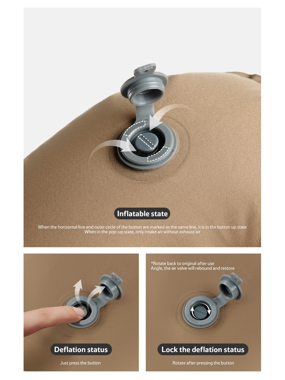 Подушка туристическая надувная Naturehike 42х32х11 см, бежевая