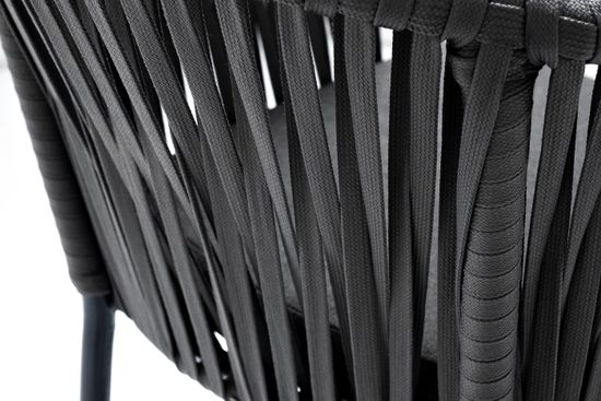 "Бордо" стул барный плетеный из роупа, каркас из стали темно-серый (RAL7024) муар, роуп серый 15мм, ткань темно-серая 027