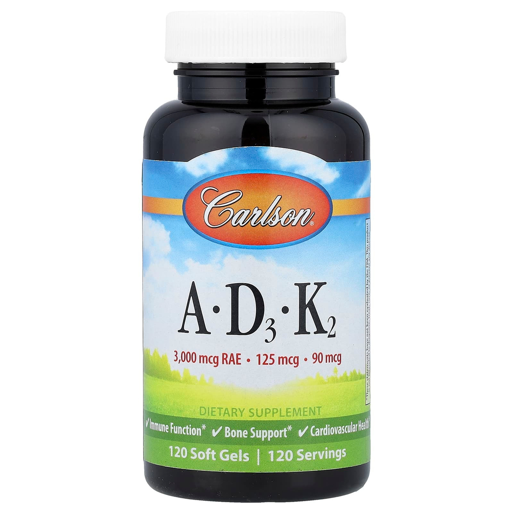 Carlson, витамины A, D3 и K2, 120 капсул