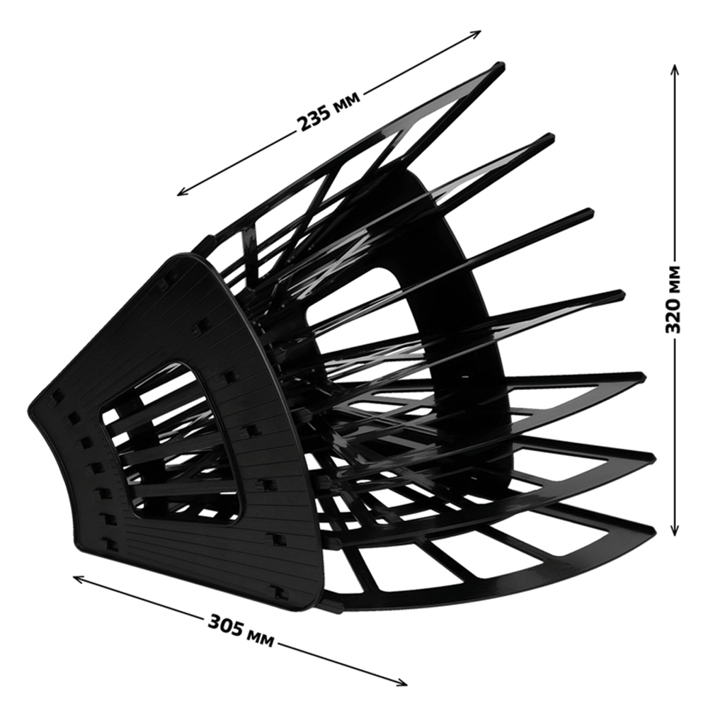 Лоток для бумаг веерный СТАММ "Эконом", 7-ми секционный, черный