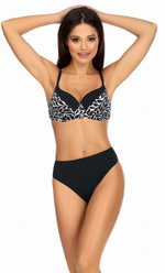 Раздельный пуш-ап купальник с принтом в виде листьев на лифе (Размер: 85C/42) (Цвет: черный с белым)