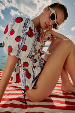 ZARA РУБАШКА С ПРИНТОМ И ЗАВЯЗКАМИ, СИНИЙ/БЕЛЫЙ