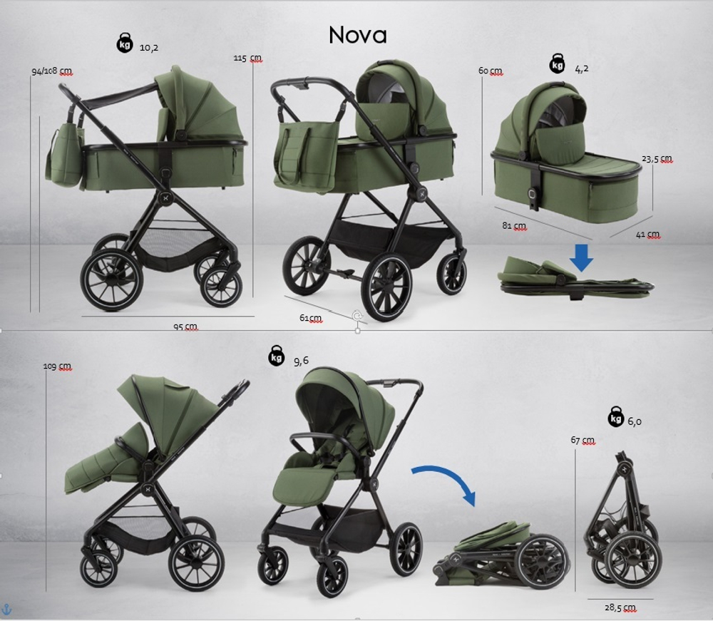 Детская универсальная коляска Adamex NOVA 2в1 - Black (Черная ткань)