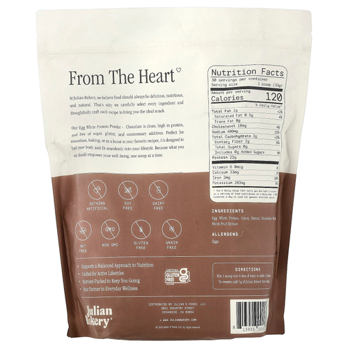 Julian Bakery, протеиновый порошок яичного белка, шоколад, 990 г (2,18 фунта)