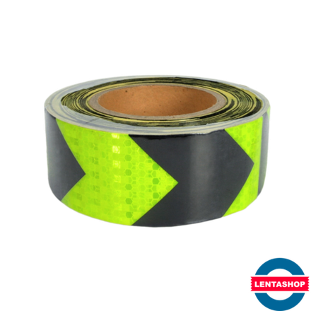 Чёрно-зелёная светоотражающая лента стрелка 50 мм х 25 м