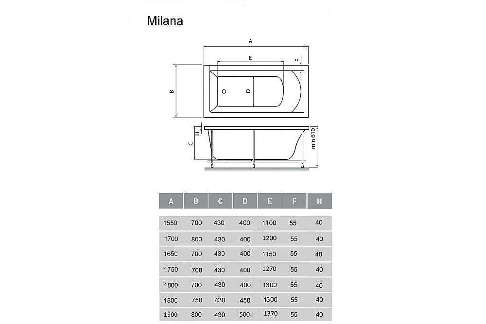 Ванна акриловая Vayer Milana 170x80