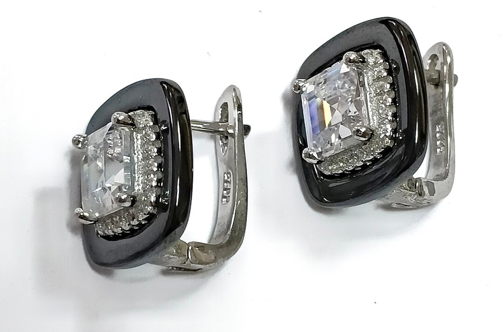 Ювелирные серьги из серебра 925 пробы с керамикой и фианитами
