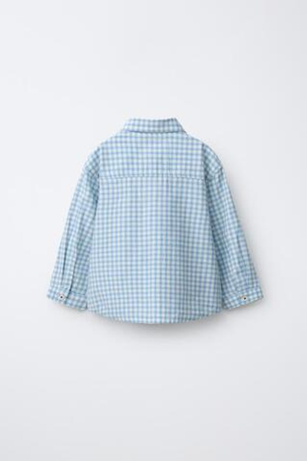 ZARA РУБАШКА В КЛЕТКУ С КАРМАНОМ, СИНИЙ