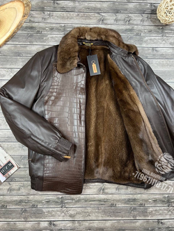 Меховая куртка со вставками кожи крокодила Zilli