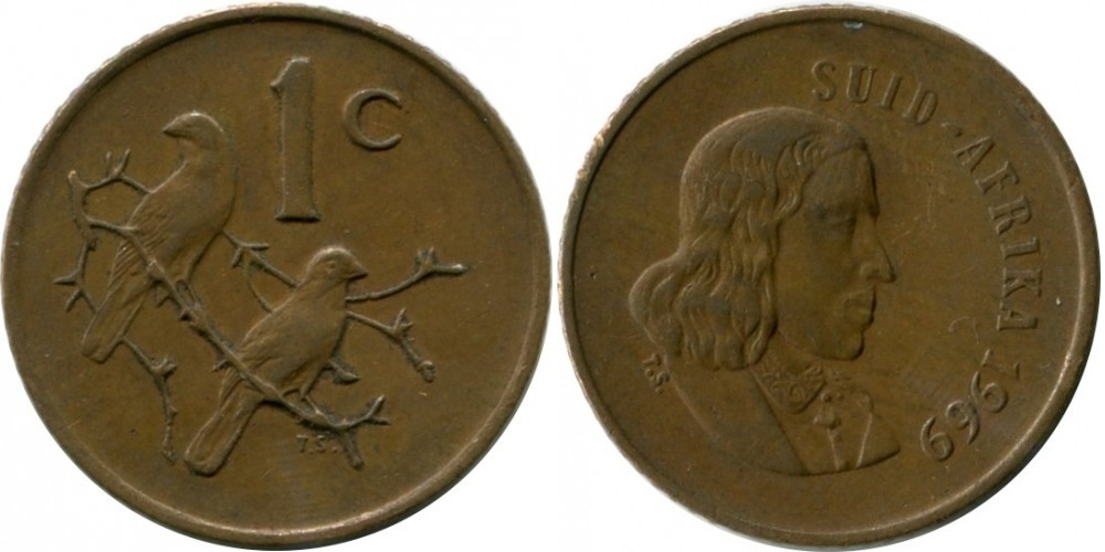 ЮАР 1 цент, 1965 - 1969 SUID-AFRIKA XF