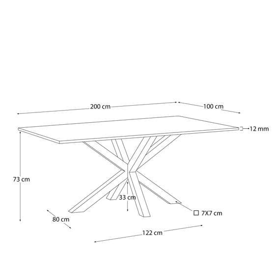Стол Argo 200x100 см, черное стекло, черные ножки