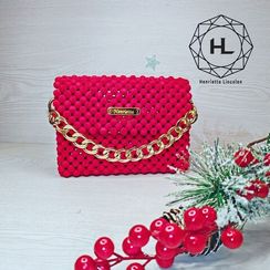 Məxmər muncuqlardan qırmızı Klaç çanta