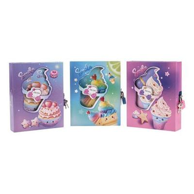 Блокнот "Пирожное" в коробке с вырубкой на замке, 16*12,5см, 45л, 3 цвета микс