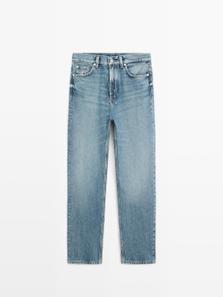 Massimo Dutti Прямые джинсы с высокой талией, светло-голубой