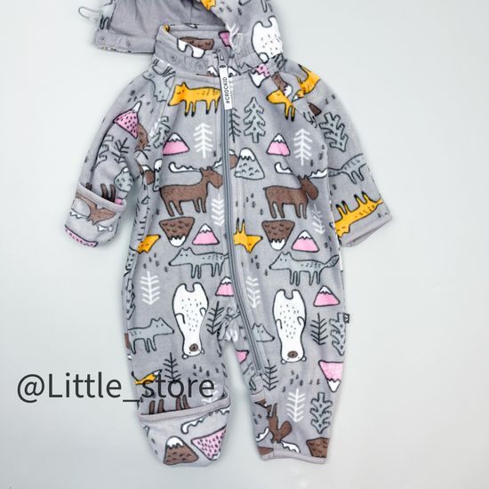 Комбинезон флисовый "Звери в лесу" светло-серый