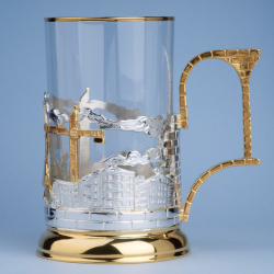 Подстаканник "Подарок строителю" с золочением и серебрением в футляре (винил)