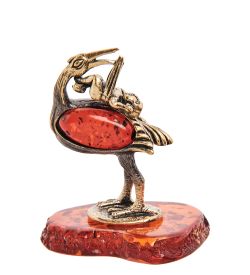 Народные промыслы AM- 191 Фигурка «Птица Аист с младенцем» (латунь, янтарь)