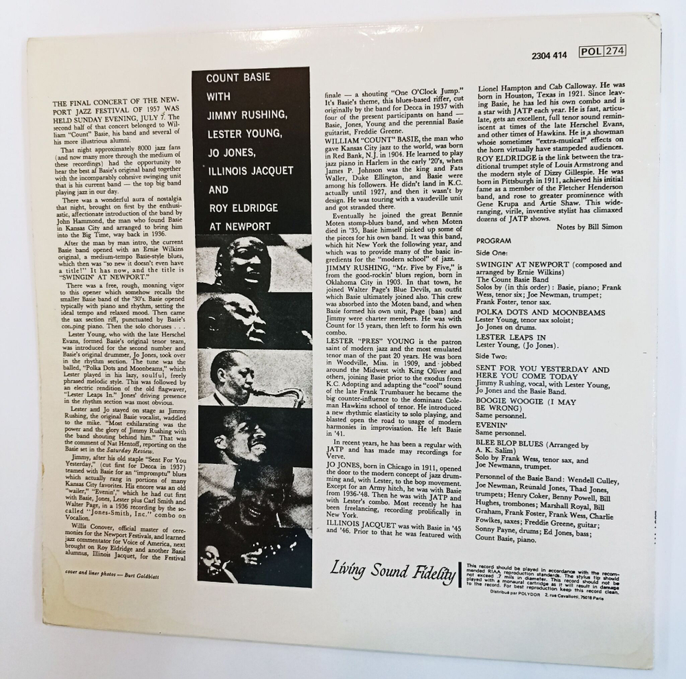 Винтажная виниловая пластинка LP Count Basie At Newport with Jimmy Rushing, Lester Young, Jo Jones, Illinois Jacquet and Roy Eldridge (France)