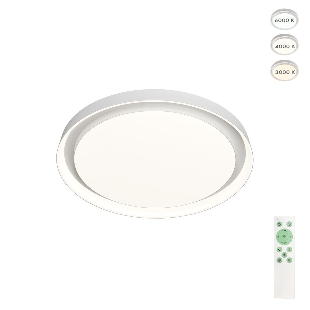 DK6516-WH Накладной светильник со встроенным светодиодом, 50W, IP 20, 3000K - 6500K, управление пульт Д/У (в комплекте) и Wi-Fi 2,4 Ггц. Эко система Smart Life, Яндекс.Алиса, белый, металл, полимер
