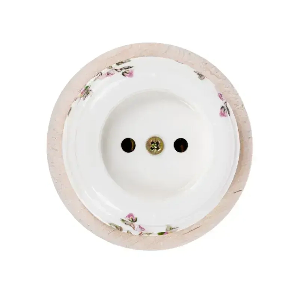 Ретро розетка б/з керамическая "нежность", подрозетник береза, без заземления, накладная бежевая для открытой наружной проводки под винтаж Zion