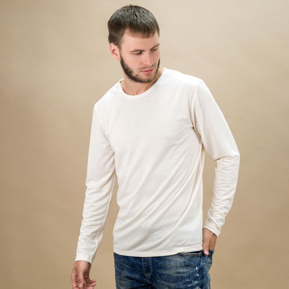 Лонгслив Мужской, ФРЕНЧ ТЕРРИ 250гр, Молочный, O-ворот, 48 (М) mdl 401