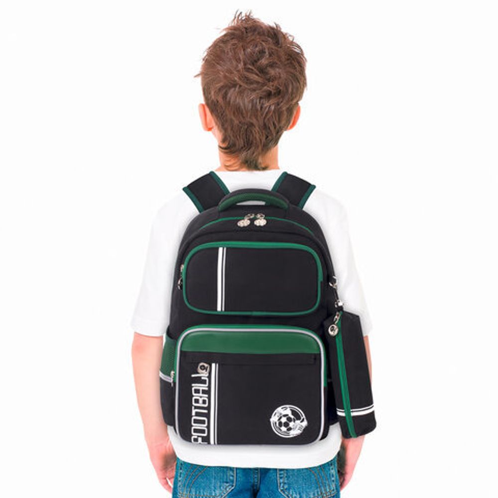 Рюкзак ЮНЛАНДИЯ COMPLETE, с пеналом в комплекте, эрго-спинка, "Football", 42х29х14 см, 229975