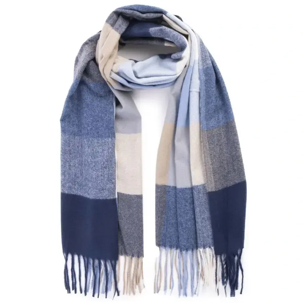 Палантин - шарф «ZIMA», принт в клетку, цвет синий/серый, 180*70см (230гр)