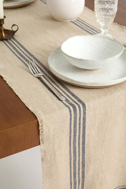 ZARA HOME КЛЕТЧАТАЯ ЛЬНЯНАЯ ДОРОЖКА, СИНИЙ