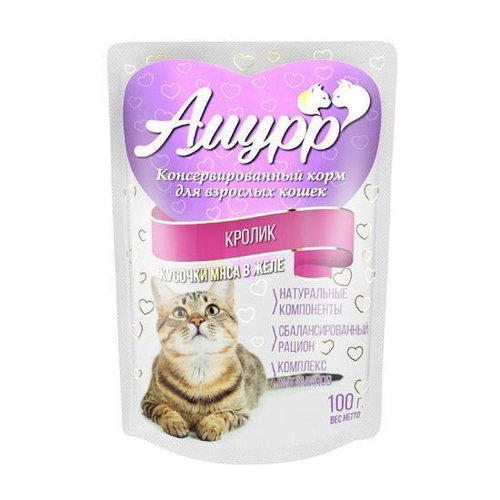 Амурр Влажный корм для взрослых кошек, кролик в желе, 100 г