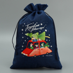Мешочек подарочный новогодний с термонаклейкой 20х30 см