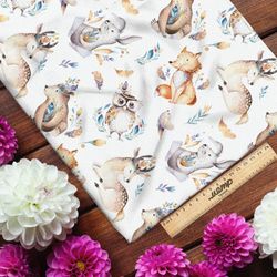 Ткань флис милые акварельные зверьки