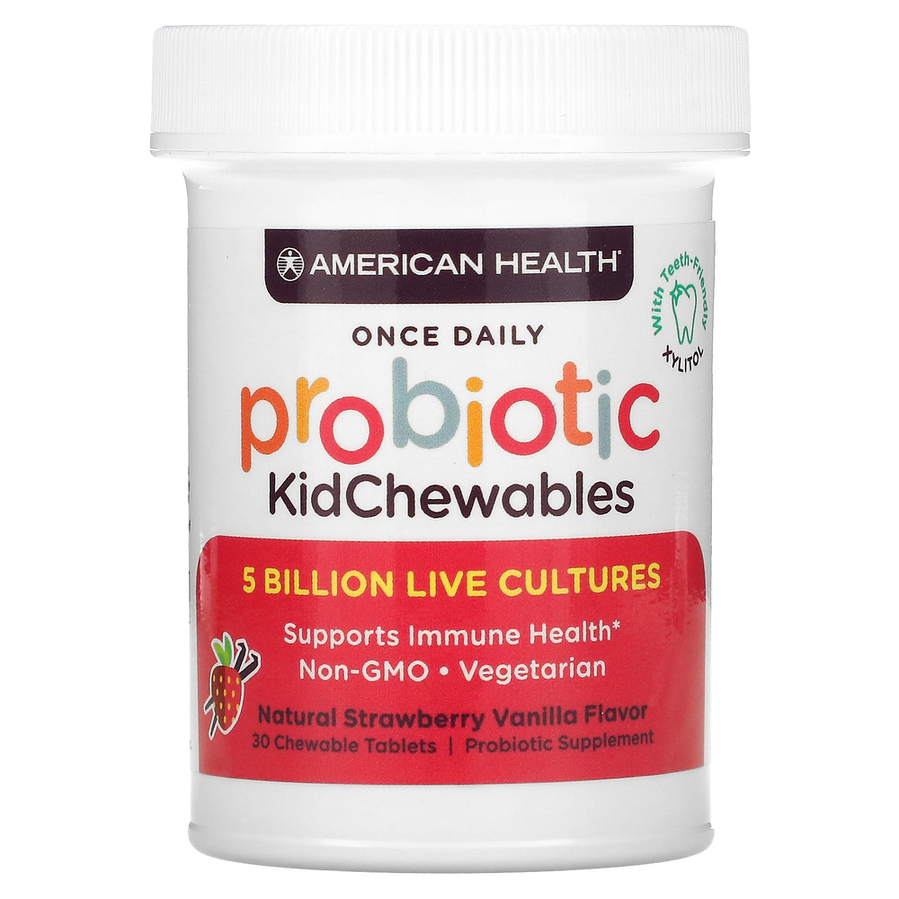 American Health, KidChewables, пробиотик для детей, натуральный вкус клубники и ванили, 5 млрд живых культур, 30 жевательных таблеток