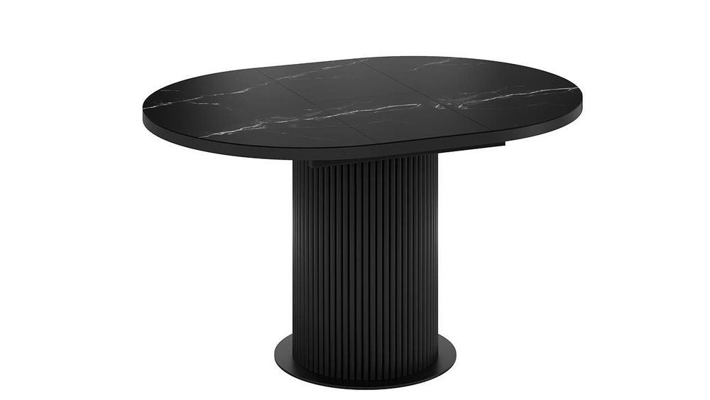 Стол кухонный обеденный круглый раздвижной Черный муар/Стекло матовое черный мрамор, 100(135)х100х76 см