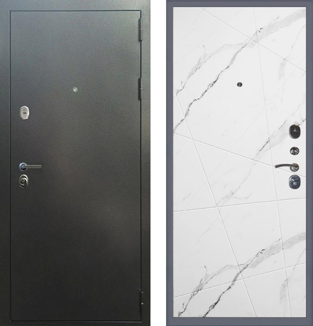 Входная металлическая дверь в квартиру Сенатор Эталон 3К антик серебро Флитта мрамор белый