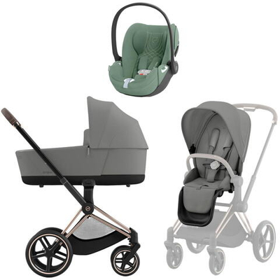 Коляска 3 в 1 Cybex Priam IV Rosegold complete и автокресло Cloud T i-Size Leaf Green Plus Mirage Grey
