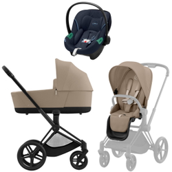 Коляска 3 в 1 Cybex Priam IV Matt Black complete и автокресло Aton S2 i-Size Ocean Blue Cozy Beige