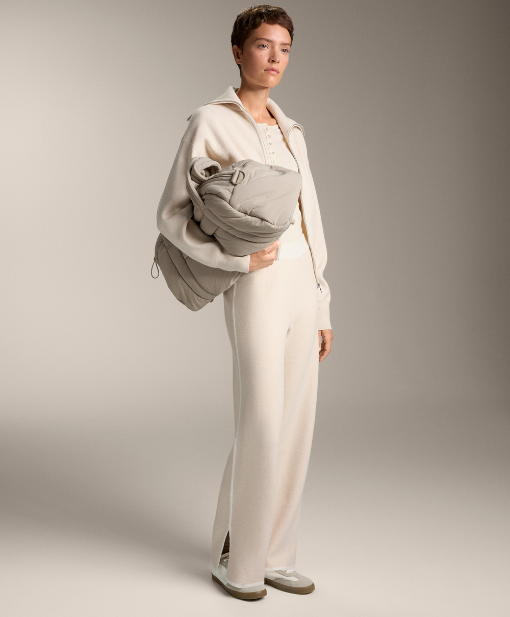 OYSHO Трикотажные брюки прямого кроя с контрастной окантовкой, цвет слоновой кости