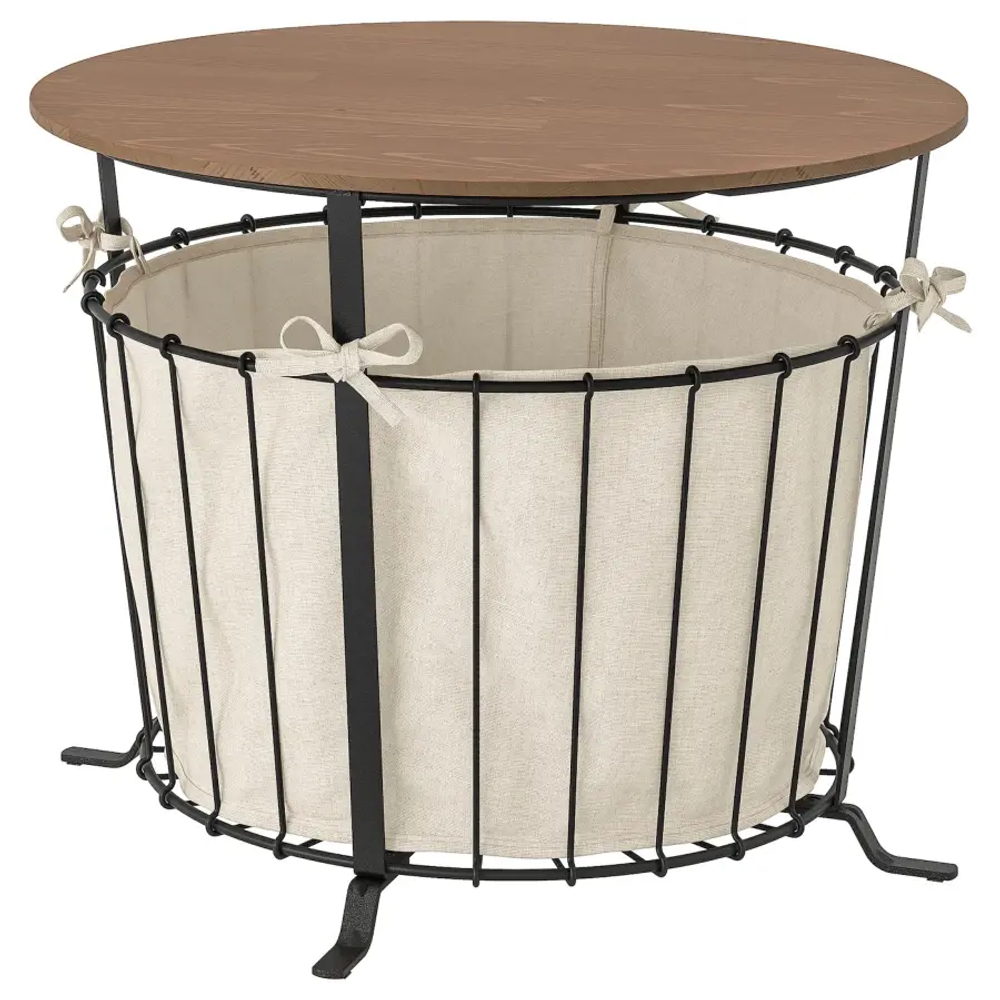 Столик с отделениями для хранения - IKEA ИКЕА ÄNGESBYN, 60х60х48 см, черный/сосна светло-коричневая морилка