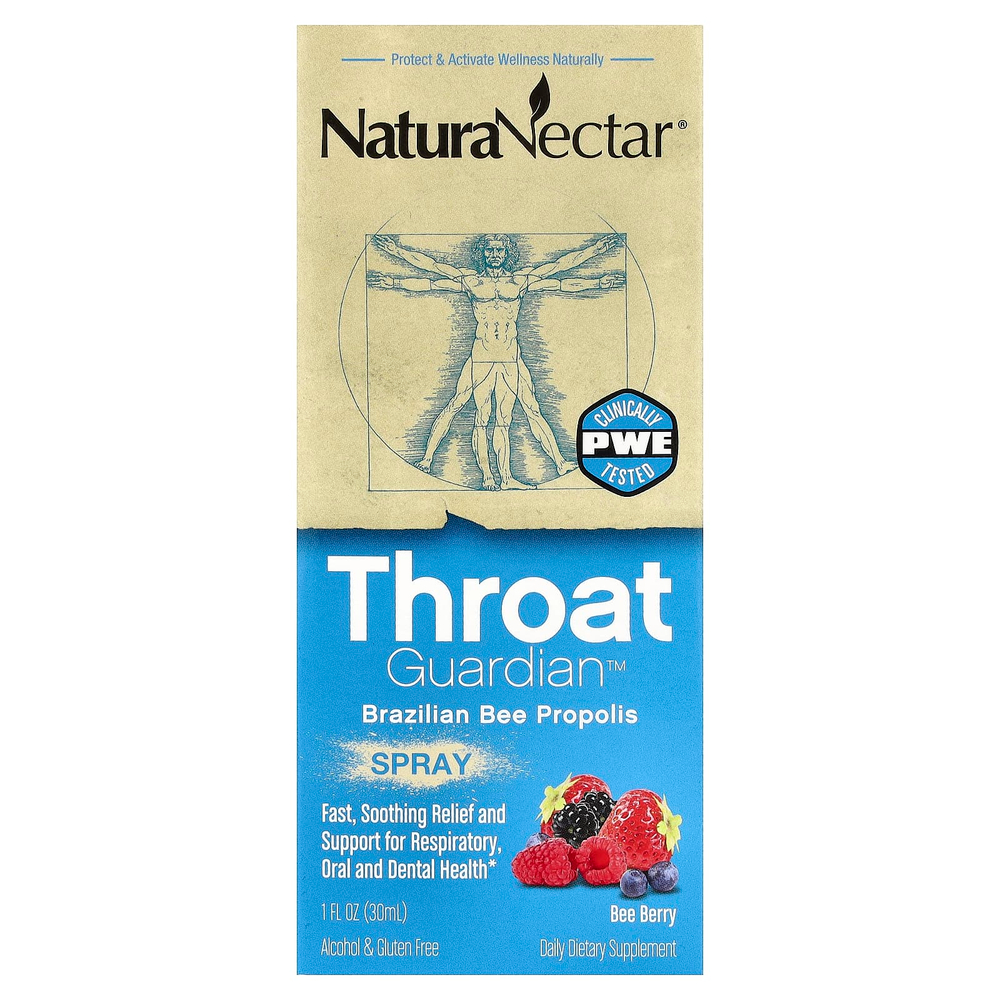 NaturaNectar, NaturaNectar®, Throat Guardian™, спрей с бразильским пчелиным прополисом, "ягодная смесь", 30 мл (1 жидк. унция)