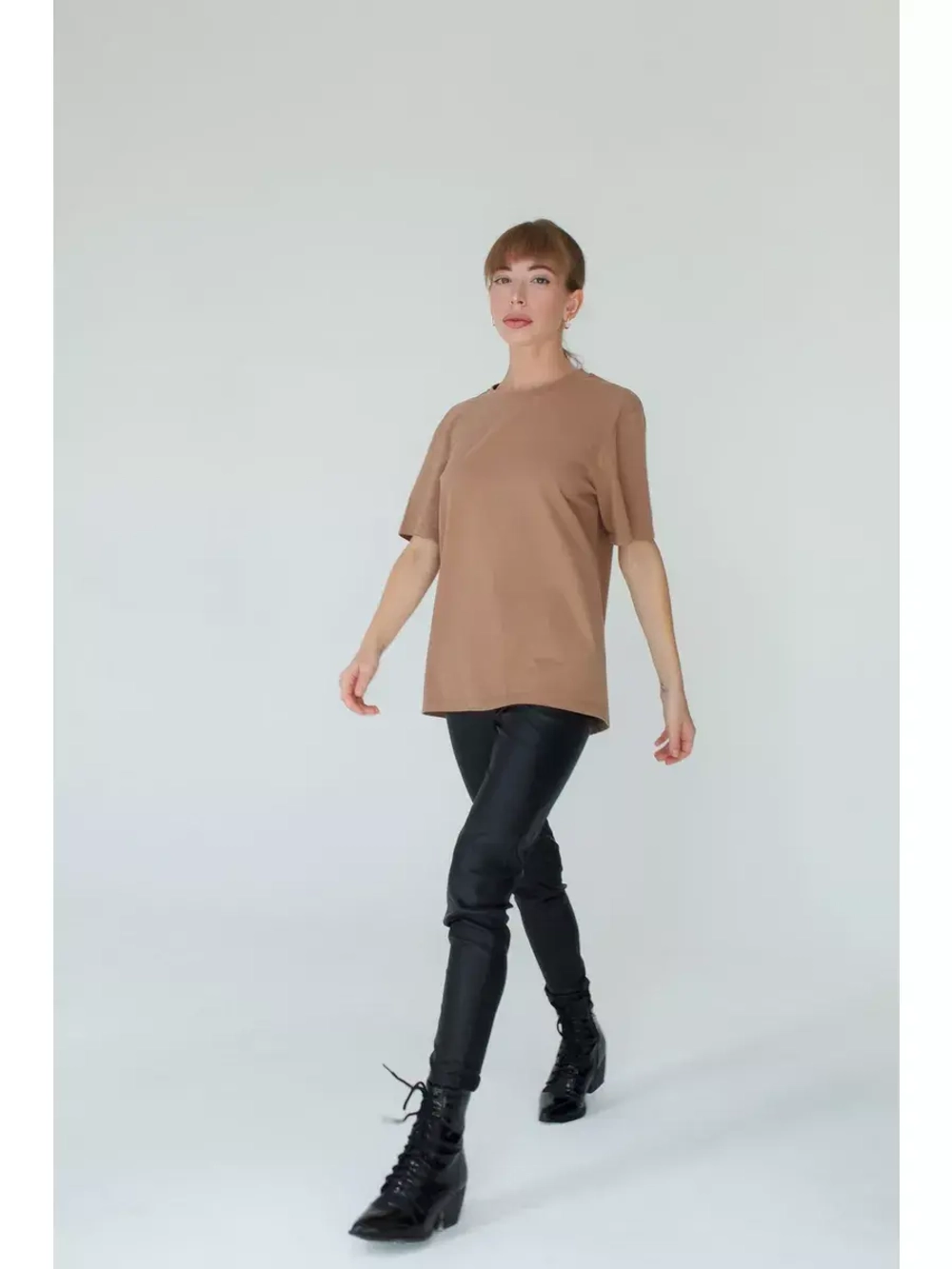 Футболка унисекс бежевая повседневная базовая оверсайз