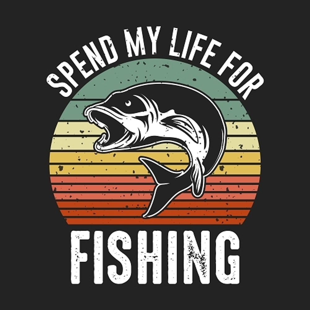 принт рыбака Spend my life for fishing черный