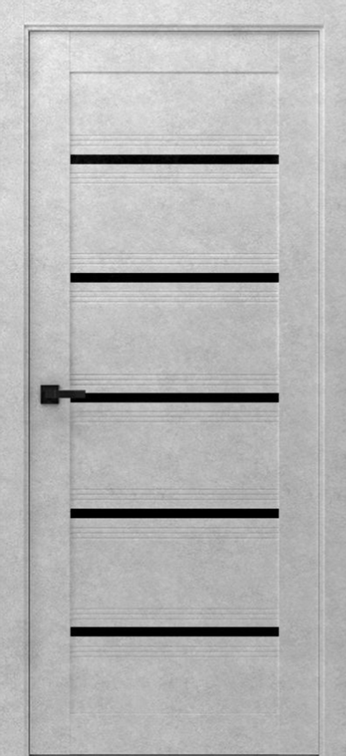 Дверное полотно Эко Фрейм 1 ПО 80х200мм черное стекло лакобель светлый бетон