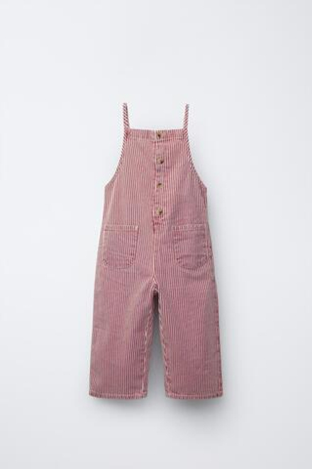 ZARA ДЛИННЫЙ КОМБИНЕЗОН В ПОЛОСКУ, БЕЛЫЙ/КРАСНЫЙ